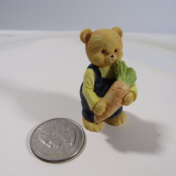 Mini Teddy Bear Farmer w overalls Figure with Carrot 1980s - Picture 1 of 9